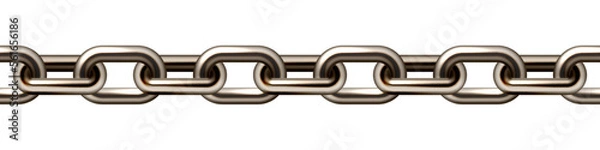 Fototapeta Realistic brown metal chain with old rusty links isolated on white background. Heavy steel chain for industrial use. Vector illustration