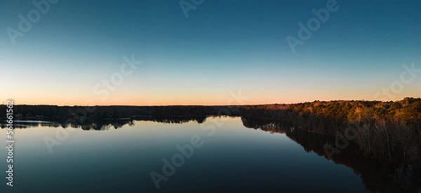 Obraz Beautiful aerial view of a lake at sunset, nature. ozark lakes, peachtree city.