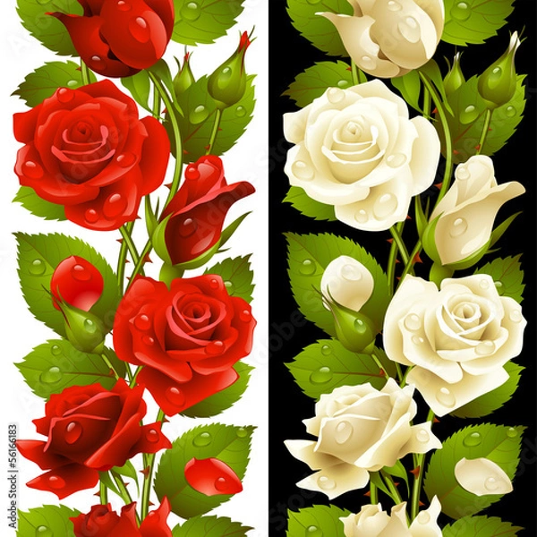 Obraz Vector red and white rose vertical seamless pattern