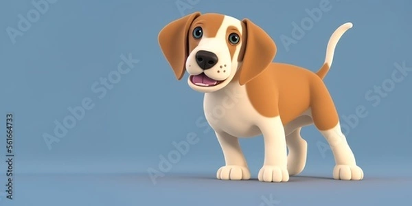 Fototapeta Beagle puppy standing in 3D render style, Generative AI