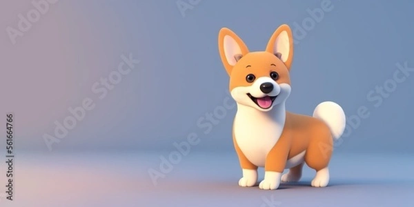 Fototapeta Corgi standing in 3D render style, Generative AI