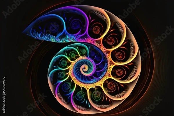Fototapeta fibonacci spiral, paradox, depth, angle, luminous created with generative ai technology
