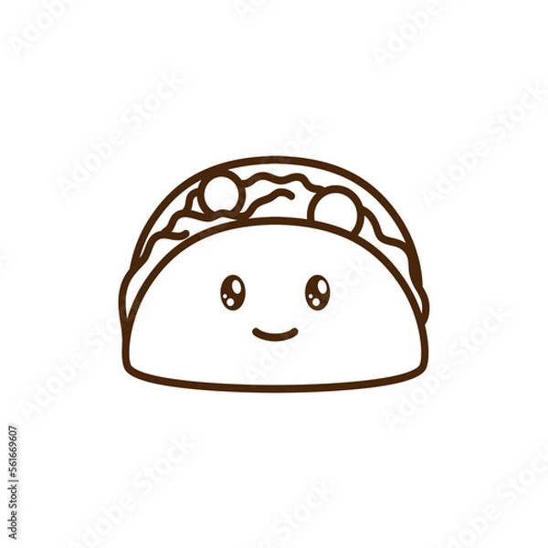 Fototapeta vector icon of cute line doodle fast food taco