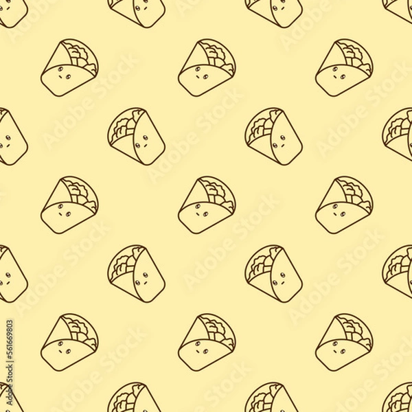 Fototapeta vector icon of cute pattern line doodle fast food burrito