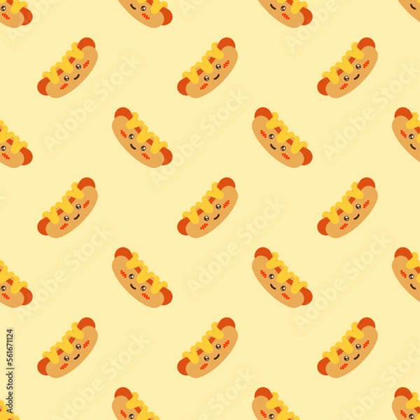 Fototapeta vector icon of cute flat design pattern fast food hot dog