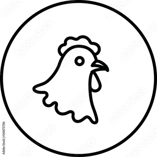 Fototapeta Hen head black and white line icon vector illustration in a circle, for web use for farm