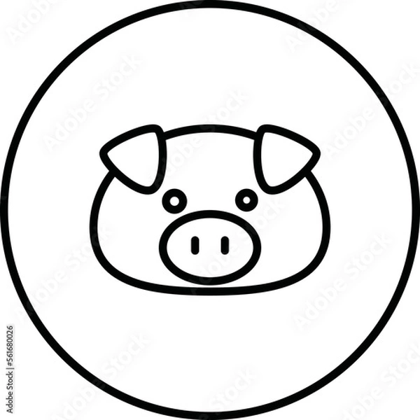 Fototapeta Pig head black and white line icon vector illustration in a circle, for web use for farm animals.