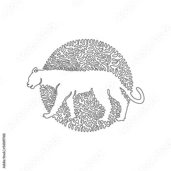 Fototapeta Single swirl continuous line drawing, abstract art. Ferocious panther is walking. Continuous line draw graphic design vector illustration style of panther for icon, sign, minimalism modern wall decor