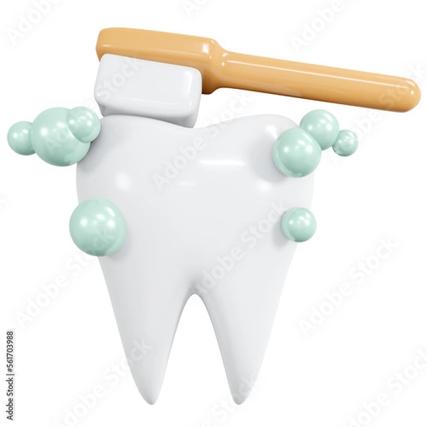 Fototapeta 3D Rendering brushing tooth icon cartoon style isolated on white. 3D Render illustration.