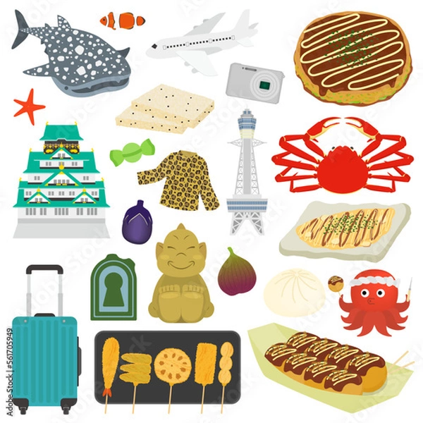 Fototapeta 大阪府の有名なもののイラスト