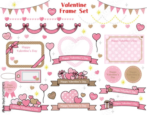 Fototapeta かわいいバレンタインデーの淡い色合いのフレームセット