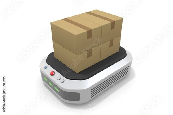 Fototapeta A robot that carries things automatically. An unmanned delivery machine.