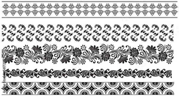 Fototapeta black and white borders five types background with ornament