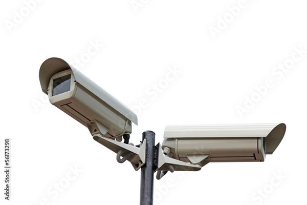 Fototapeta Two security cameras camera on white background