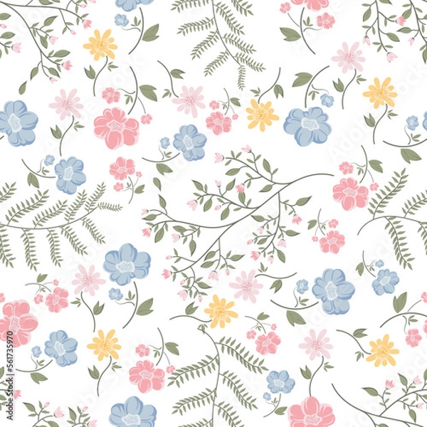 Obraz Seamless cute colorful floral vector pattern on white background