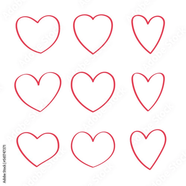 Fototapeta Set Of Red Line Doodle Hearts