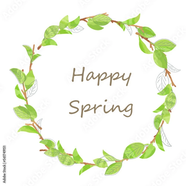Obraz 枝付き新緑のリースフレームイラスト素材