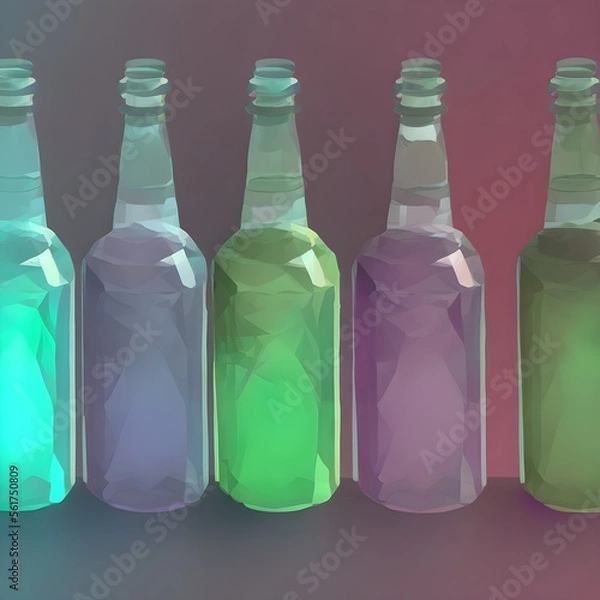 Fototapeta Glass bottles, low poly, collection of transparent bottles. Generative AI.