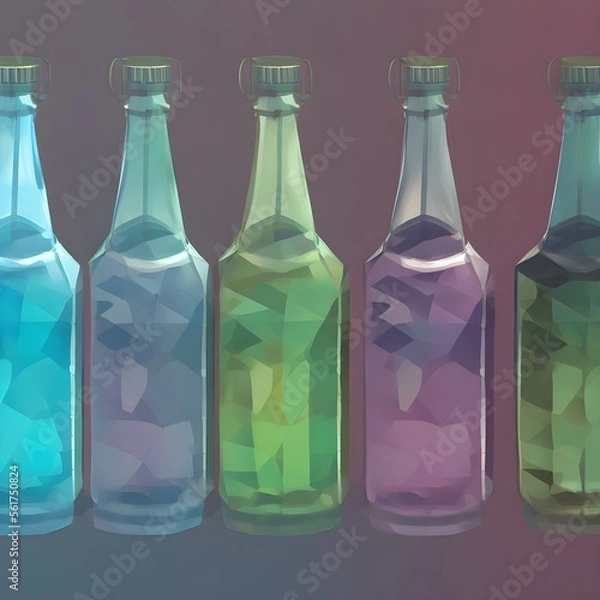 Fototapeta Glass bottles, low poly, collection of transparent bottles. Generative AI.