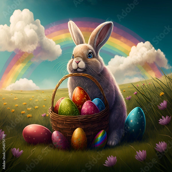 Obraz easter bunny and easter eggs, generative AI