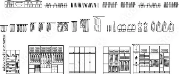 Fototapeta collection of sketches vector illustrations of clothing store accessories and wardrobes