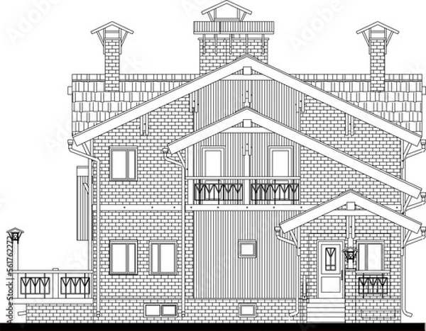 Fototapeta illustration of a house sketch vector illustration of an old classical model magnificent villa
