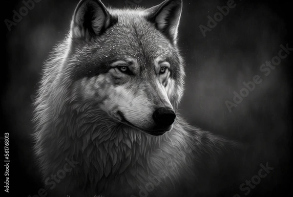 Fototapeta epic misty wolf in forest background,generative ai.