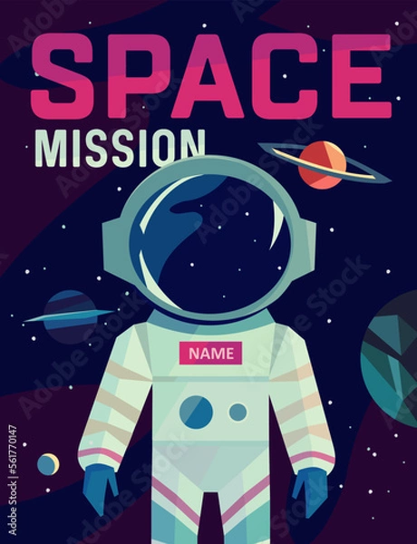 Fototapeta An astronaut in space. Vector children's illustration. Space trip.