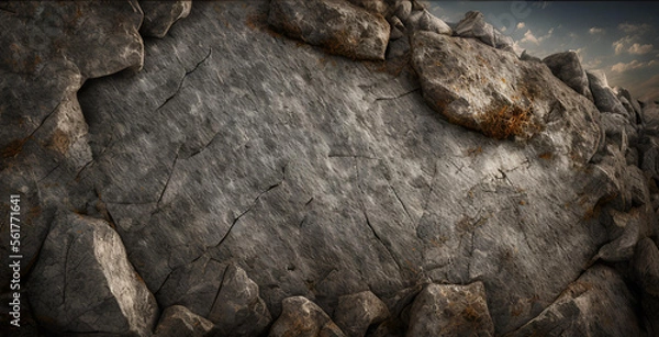 Obraz Grey rock background. Stone texture volume. Generative AI