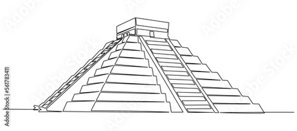 Fototapeta Continuous one line drawing of Chichen Itza. Vector illustration