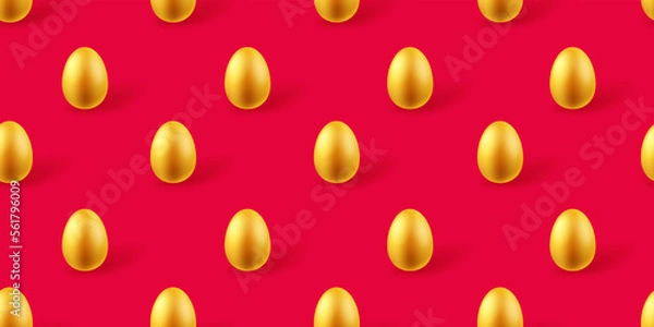 Fototapeta Vector seamless pattern with golden eggs. Easter concept