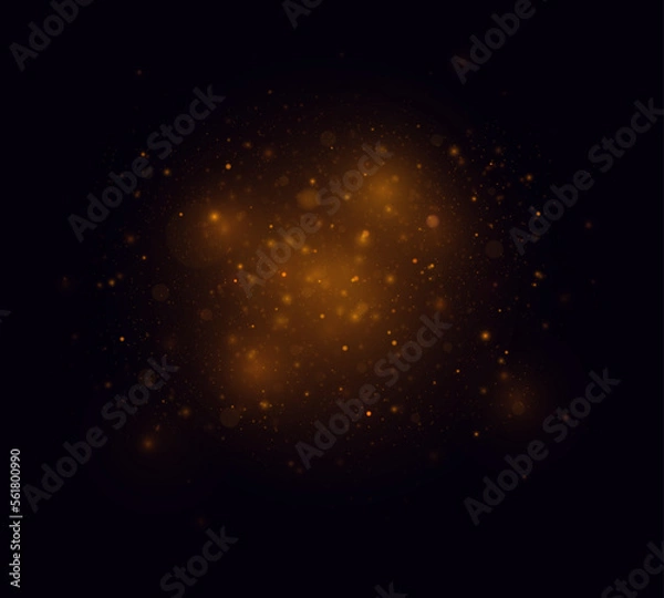 Obraz Golden luminous background with colorful lights bokeh. Christmas concept. Abstract glowing bokeh lights isolated on black background. 