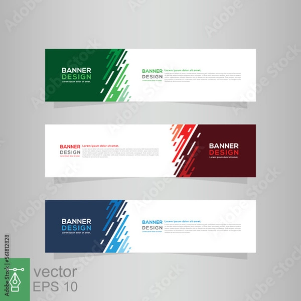 Fototapeta Banner design template. Abstract geometric background design, web header element, layout concept. Green, orange, red, blue color. Vector EPS 10.