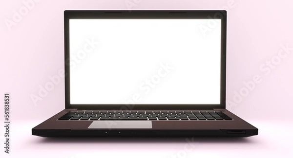 Obraz Laptop with blank screen isolated on black background, white aluminium body. Whole in focus. High detailed. 3d illustration.
