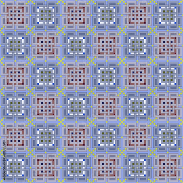 Obraz Seamless, Vector Image of Interlacing Rectangular Shapes and Crosses, Forming A Repeating Pattern in Lilac Tones. Can Be Used in Design and Textiles