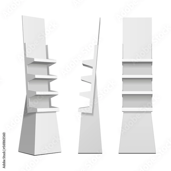 Fototapeta Mockup Cardboard Retail Shelves Floor Display Rack For Product Supermarket Blank Empty. Mock Up. 3D On White Background Isolated.