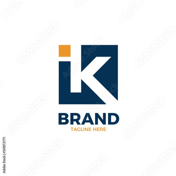Obraz Initial letter IK in square shape logo design vector illustration