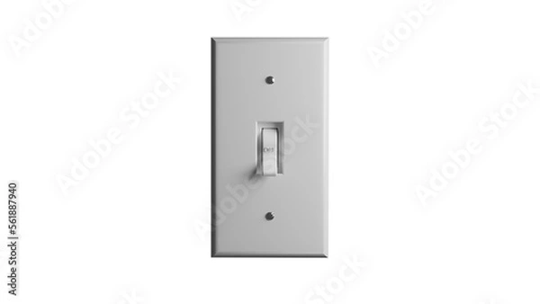 Fototapeta White light switch with one button in the off position isolated on transparent background. 3D render
