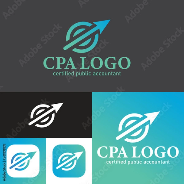 Fototapeta Simple Certified Public Accountant Logo. Minimal Icon Style.Vector Illustration.Black and white.Unique, elegant, modern style.CPA Logo.Circle shape.