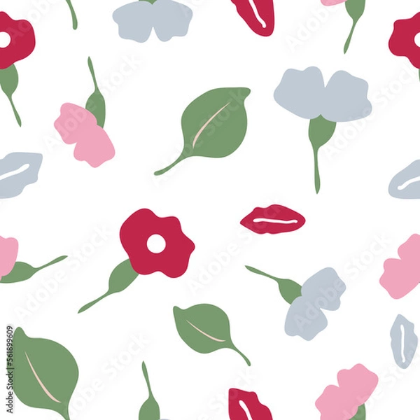 Obraz Flowers and leaves viva magenta repeat pattern