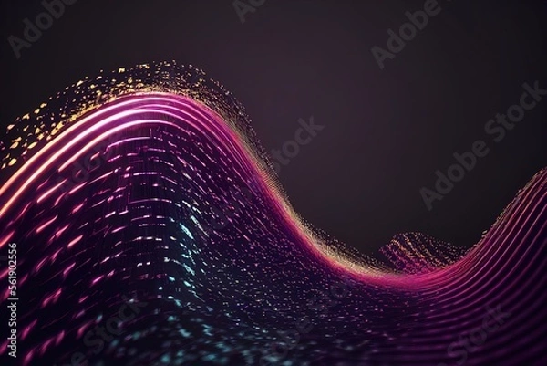 Fototapeta Wave lines trails flowing dynamic in diverse colors isolated on black background. Abstract futuristic background, science, digital and communication concept. Generative ai illustration