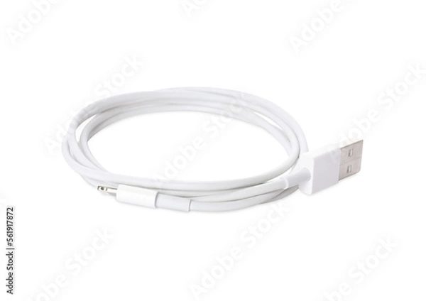 Fototapeta USB cable with lightning connector isolated on white