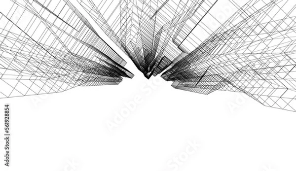Fototapeta Linear architectural drawing vector illustration