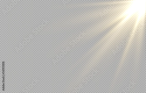 Obraz Light, sun on an isolated transparent background. The rays of the sun png. Light png. Sunrise Sunset. Flash Light. Vector illustration.