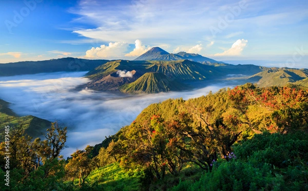 Obraz Wulkan Bromo o wschodzie słońca, Jawa Wschodnia, Indonezja