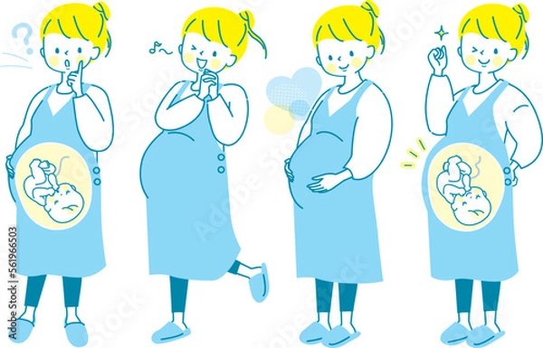 Fototapeta 若い妊婦さんの表情イラストセット