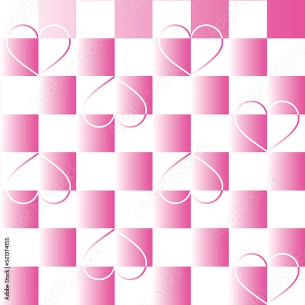 Fototapeta Checkerboard fuchsia hearts background vector pattern