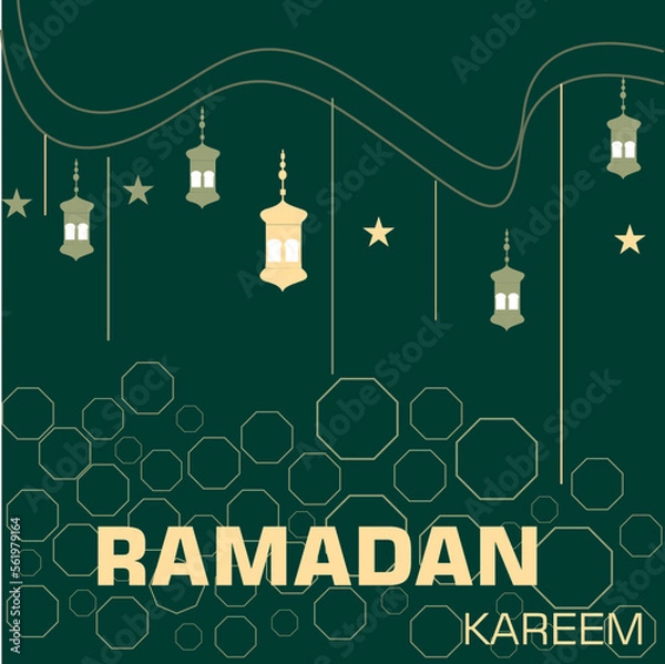 Fototapeta Ramadan Kareem vector card and background with 3d golden metal lattern and stars. 