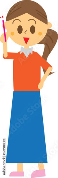 Obraz 笑顔で電話している女性のイラスト