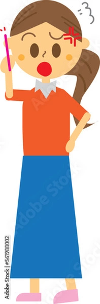 Obraz 怒った顔で電話している女性のイラスト